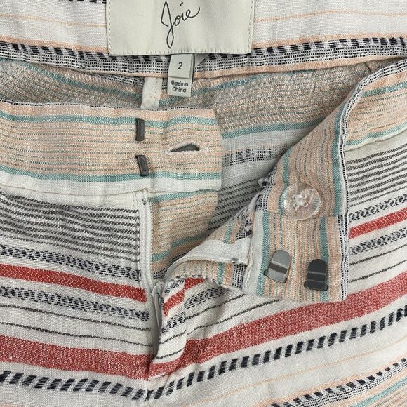 Joie Merci Shorts Size 2 White Black Red Orange Striped Linen - Picture 8 of 8